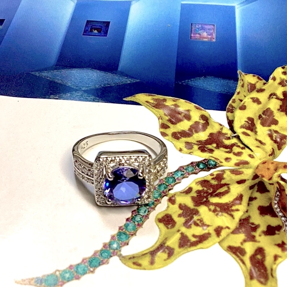 Sterling Silver Geometric Alexandrite & Topaz Stones Ring